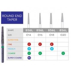 3D Dental Long Round End Taper Diamond, Bur, Medium, 856L-014M 10/Pk